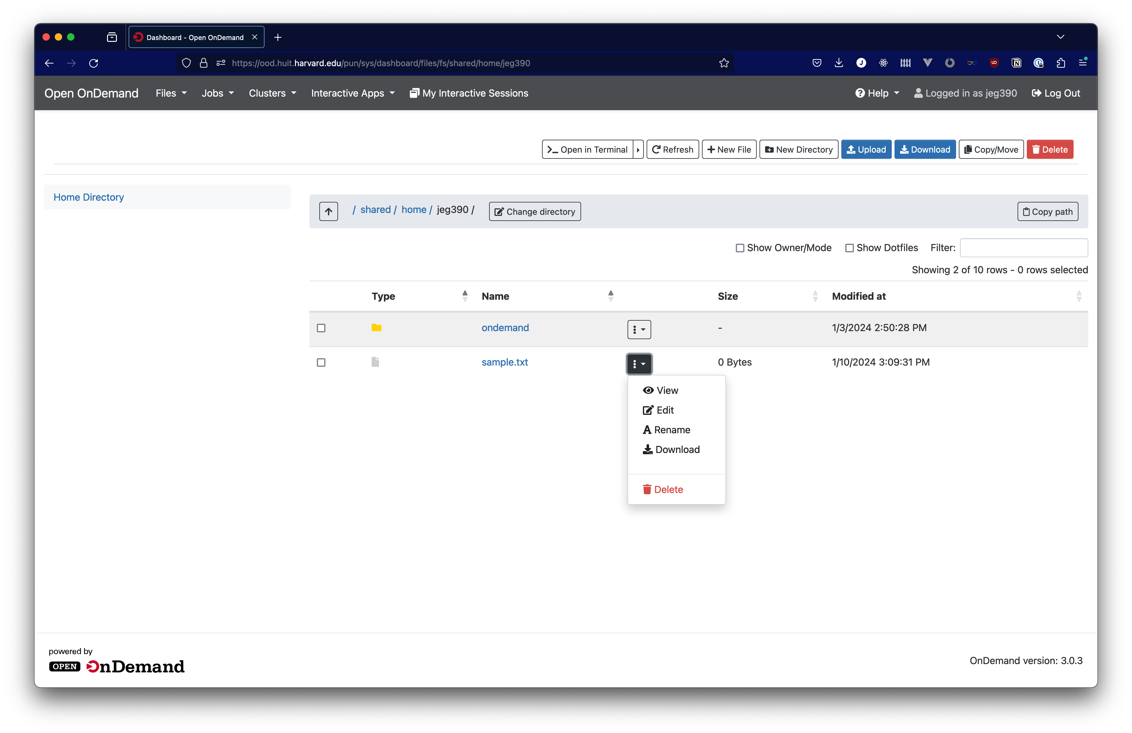 Screenshot showing the Home Directory tool interface